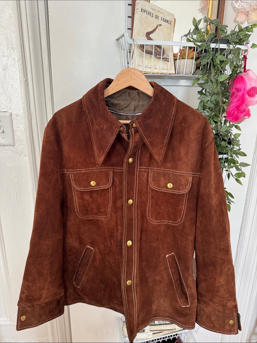 Brown Suede Men's Jacket - Classic Button-Front Coat